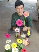 Anh Tuấn và một số  bông hoa đồng tiền mới do mình lai tạo được