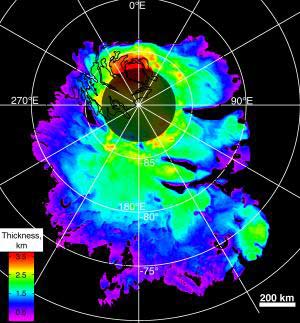 Vùng băng ở cực nam của sao Hỏa rất sâu và rộng