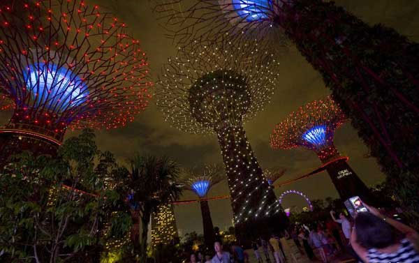 Kì ảo vườn "siêu cây" năng lượng mặt trời Singapore