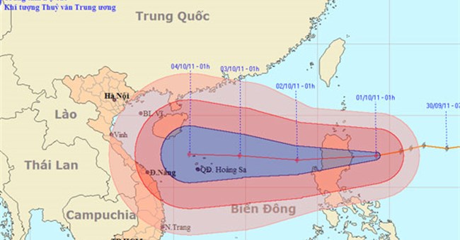 Bão Nalgae mạnh cấp 14 hướng vào biển Đông