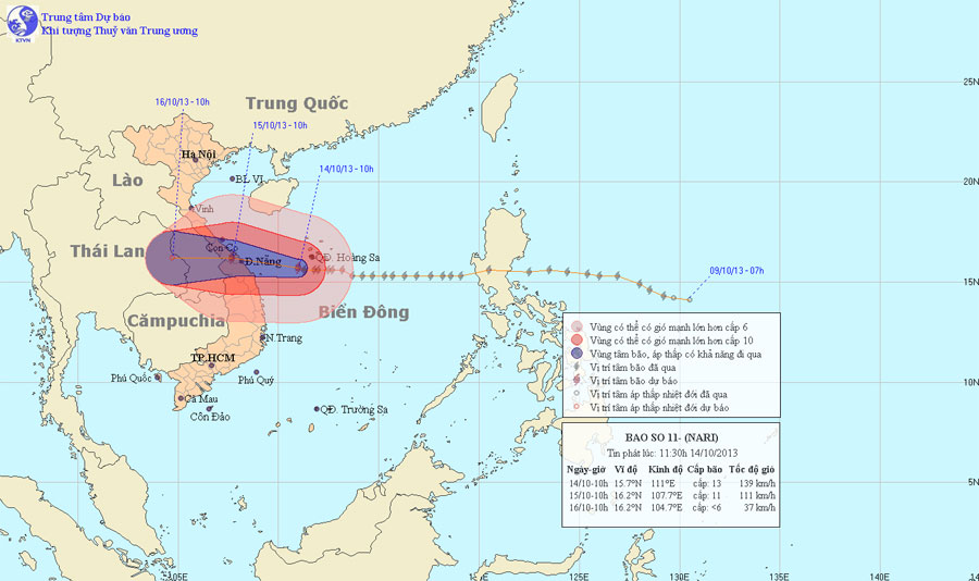 Bão Nari áp sát vùng biển các tỉnh miền Trung