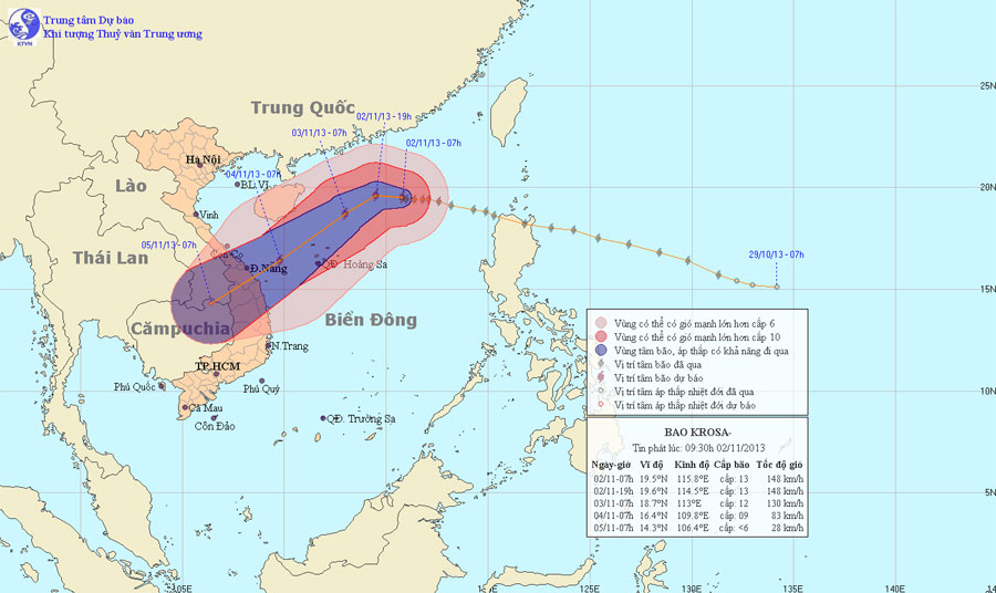 Bão Krosa có thể gây mưa lớn ở miền Trung