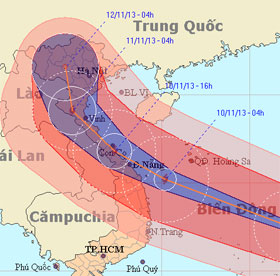 24 giờ tới, tâm của siêu bão Haiyan vào vùng biển Huế-Bình Định