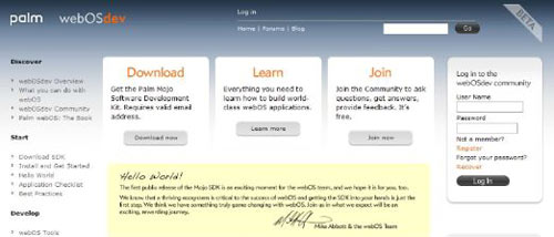 Palm công bố gói phát triển phần mềm Mojo SDK cho Hệ điều hành WebOS