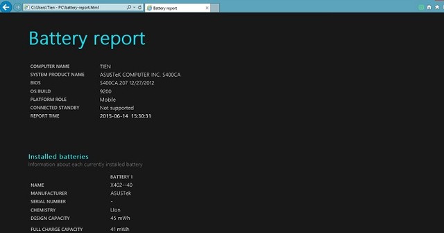 Cách lấy báo cáo tình trạng pin trên Windows 8 và Windows 10