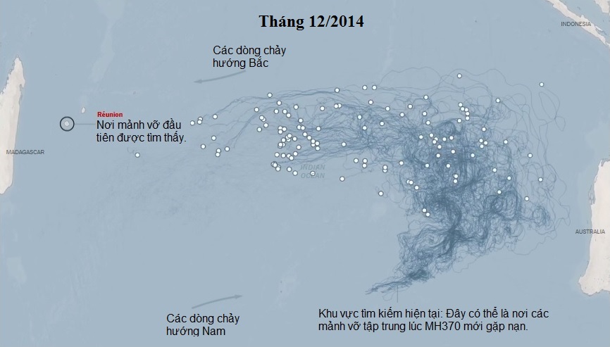 Hành trình và hướng đi của các mảnh vỡ MH370