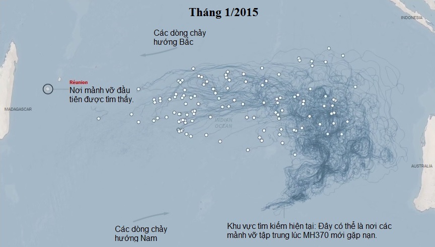 Hành trình và hướng đi của các mảnh vỡ MH370
