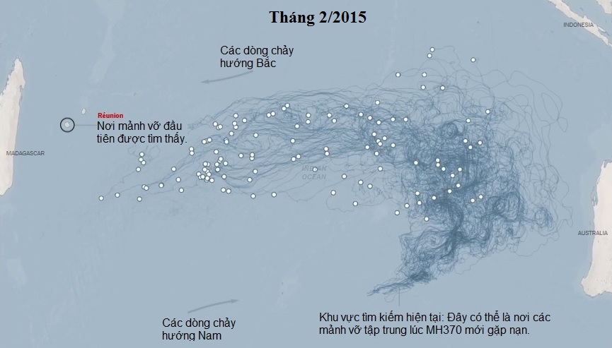 Hành trình và hướng đi của các mảnh vỡ MH370