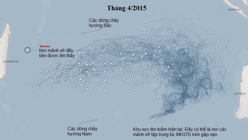 Hành trình và hướng đi của các mảnh vỡ MH370