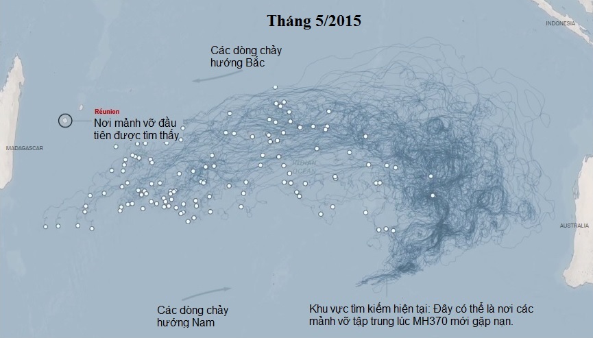 Hành trình và hướng đi của các mảnh vỡ MH370