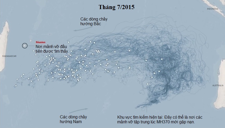 Hành trình và hướng đi của các mảnh vỡ MH370