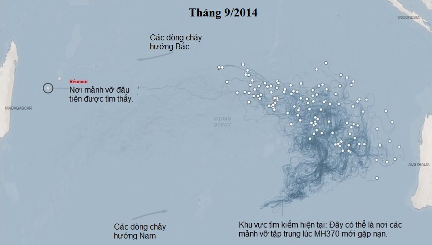 Hành trình và hướng đi của các mảnh vỡ MH370