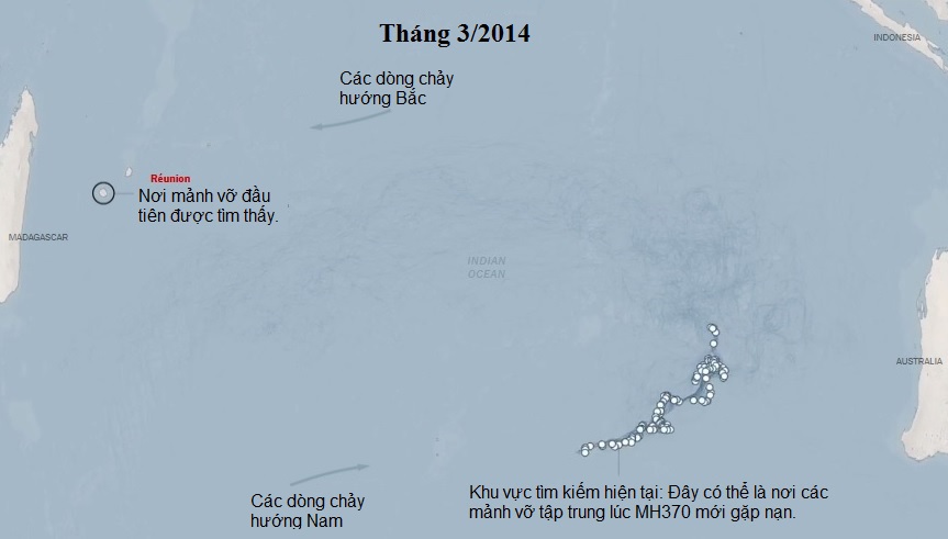 Hành trình và hướng đi của các mảnh vỡ MH370