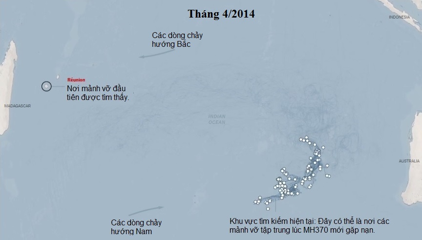 Hành trình và hướng đi của các mảnh vỡ MH370