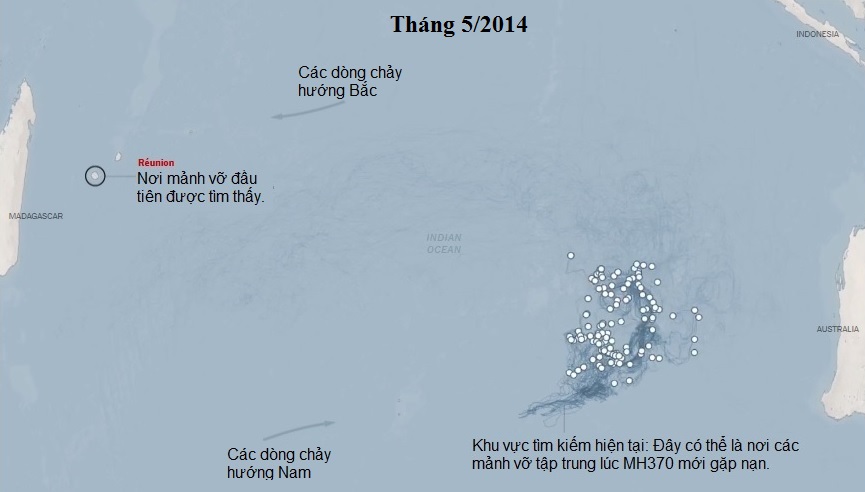 Hành trình và hướng đi của các mảnh vỡ MH370