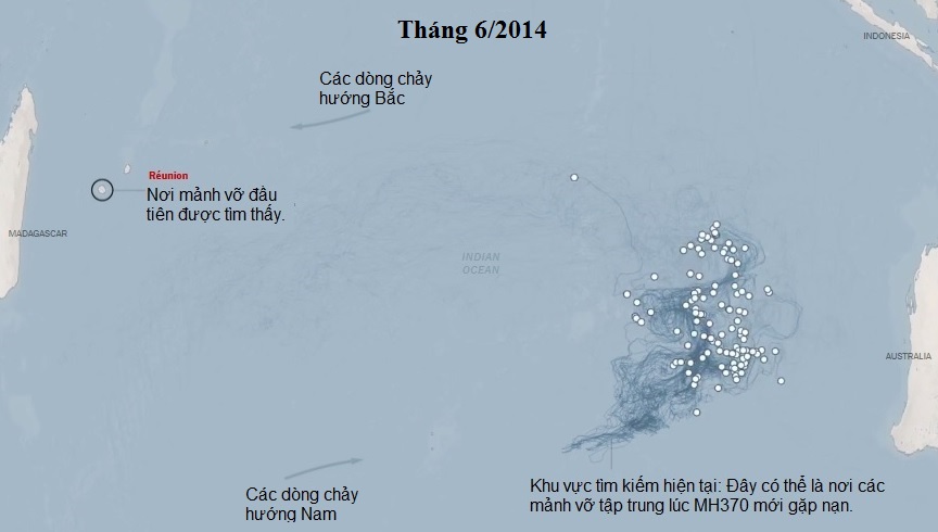Hành trình và hướng đi của các mảnh vỡ MH370