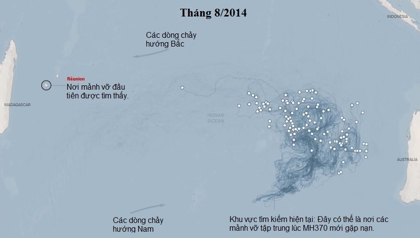Hành trình và hướng đi của các mảnh vỡ MH370
