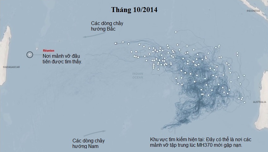 Hành trình và hướng đi của các mảnh vỡ MH370