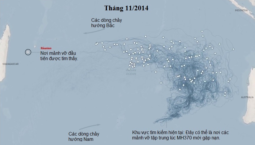 Hành trình và hướng đi của các mảnh vỡ MH370