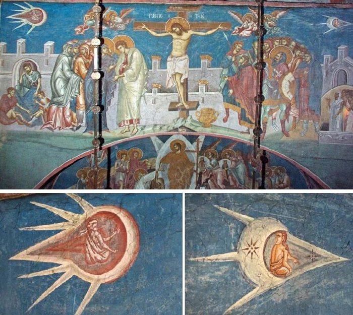 Bức tranh tường "Chúa Jesus bị đóng đinh trên cây thánh giá". 