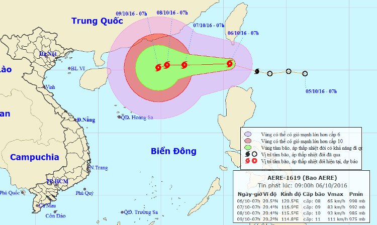 Bão Aere giật cấp 10- 12 tiến vào biển Đông