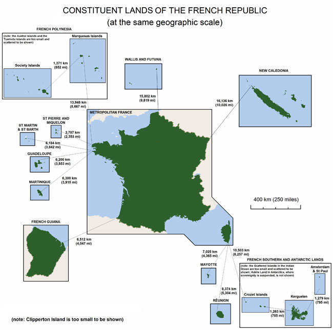 Chi tiết các vùng lãnh thổ thuộc Pháp và Pháp.