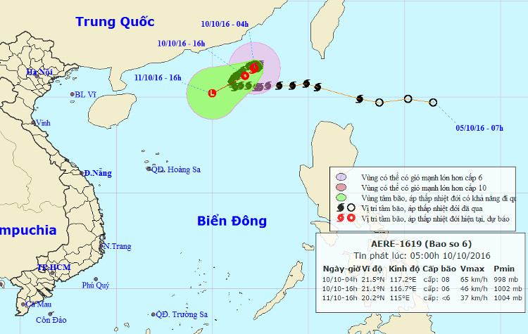 Cơn bão số 6 Aere suy yếu dần