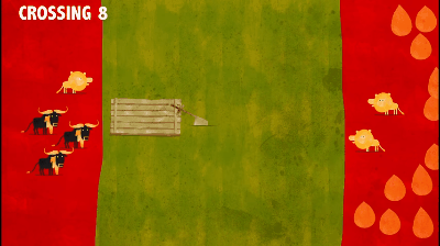 Chỉ cần 1 chú sư tử chèo bè để lần lượt đưa từng đồng loại của mình qua sông là xong.