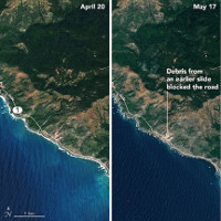 Vụ trượt đất nghiêm trọng ở California nhìn từ vệ tinh NASA