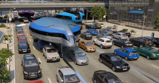 Xe bus của tương lai đi bằng hai bánh trên đầu các phương tiện khác