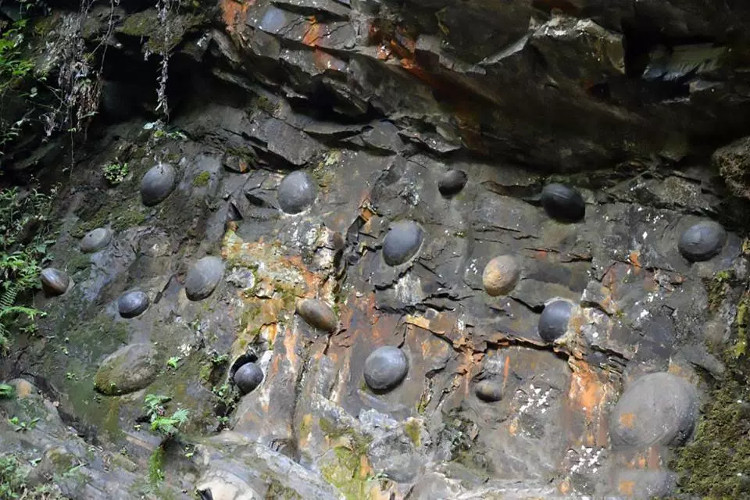 Những viên đá hình trứng thành hình trên vách đá.