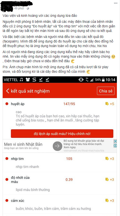 Cảnh báo về loại ứng dụng cho đo huyết áp bằng vân tay rất nguy hiểm