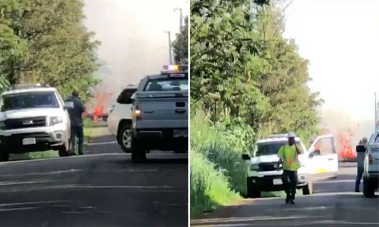 Khói và dung nham đỏ rực phun trào từ miệng núi lửa Hawaii