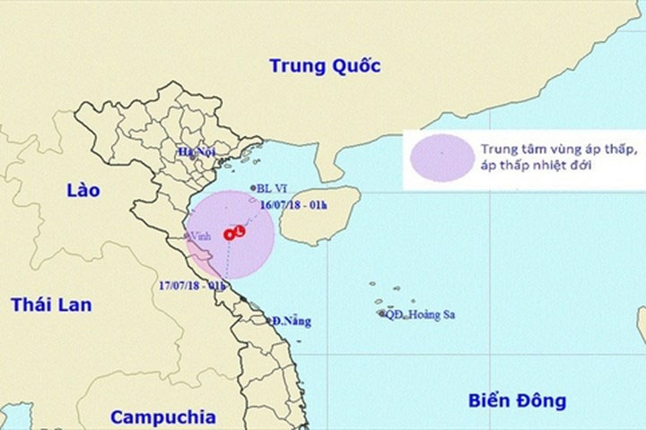 Vùng áp thấp trên Biển Đông đang hướng vào Thanh Hóa - Hà Tĩnh