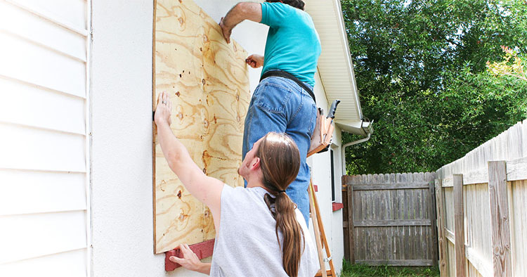 Nên gia cố thêm cho cửa kính bằng cách đóng các thanh gỗ, tấm ván gỗ để hạn chế việc kính vỡ khi bão đến. 