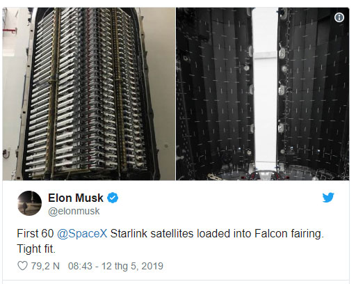 SpaceX sắp phóng 60 vệ tinh internet tốc độ cao lên quỹ đạo