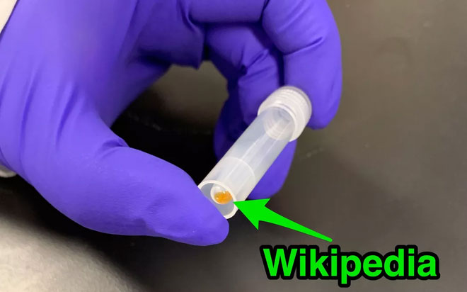 Toàn bộ 16GB Wikipedia tiếng Anh được lưu trữ trên ADN, nằm gọn trong ống nghiệm thế này đây