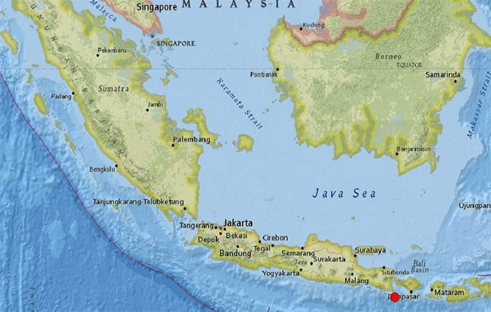 Bali rung chuyển do động đất dưới đáy biển