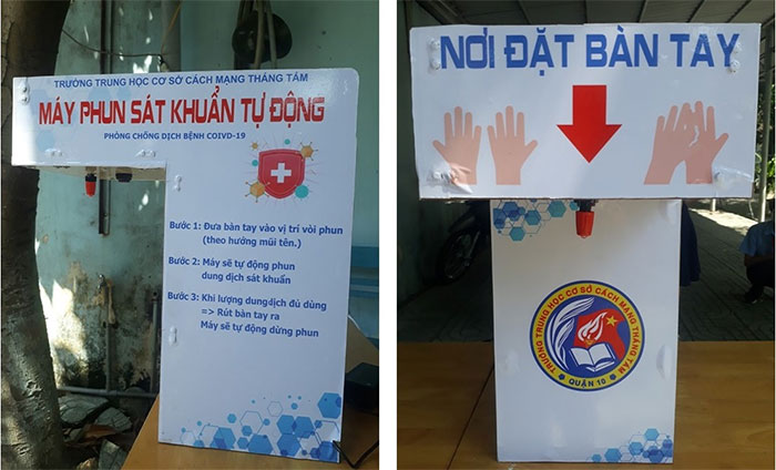 Học sinh lớp 9 sáng chế máy phun sát khuẩn tự động, giá 350 ngàn đồng