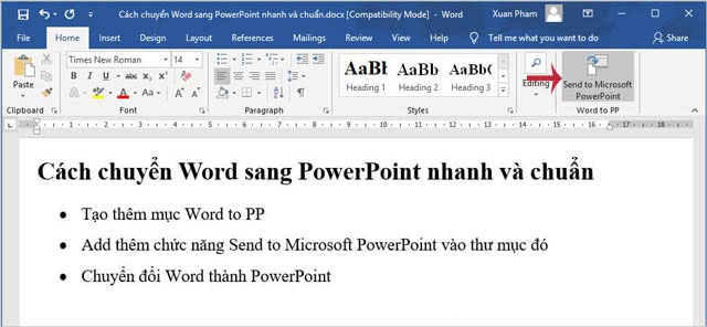 Hướng dẫn chuyển nội dung Word sang PowerPoint tự động