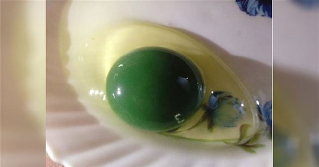 Dân mạng thế giới sửng sốt trước quả trứng gà có lòng đỏ màu xanh lá cây