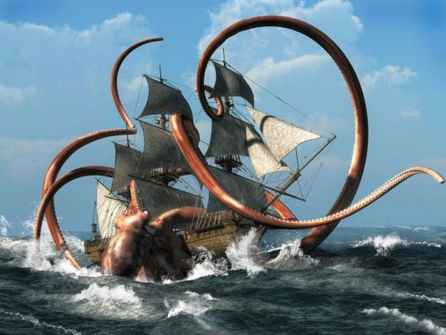 Quái vật Kraken được mô tả là một sinh vật hung dữ thường tấn công tàu bè trên biển.