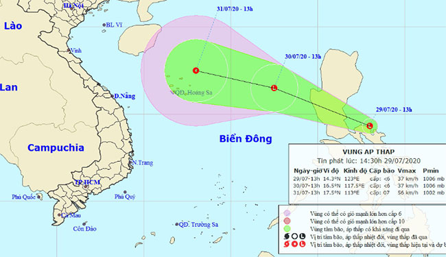 Xuất hiện vùng áp thấp gần biển Đông