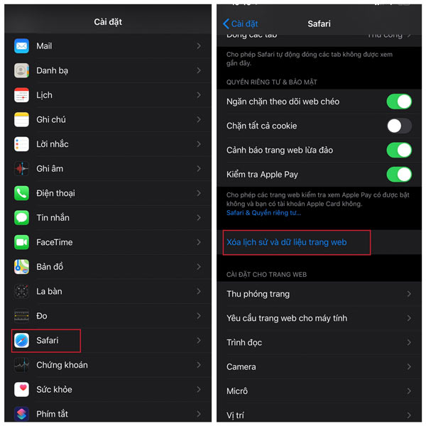 Nếu muốn xoá dữ liệu duyệt web