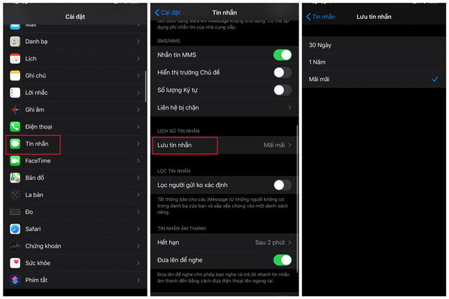 Chọn mốc thời gian tin nhắn tự động xoá