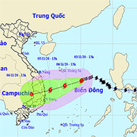 Bão Goni (cơn bão số 10) tiến gần quần đảo Hoàng Sa, sẽ vào đất liền từ Quảng Ngãi đến Khánh Hòa