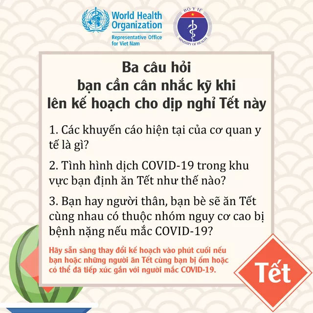 Cách đón Tết an toàn trong mùa dịch theo khuyến cáo của WHO, Bộ Y tế