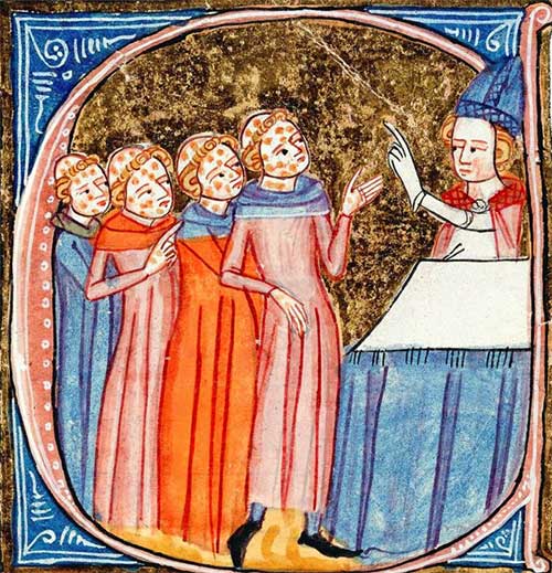 Tác phẩm "Omne Bonum" của James le Palmer, mô tả các giáo sĩ mắc bệnh phong ở thế kỷ 14
