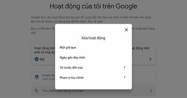 Cách xóa cụm từ vừa tìm kiếm trên Google