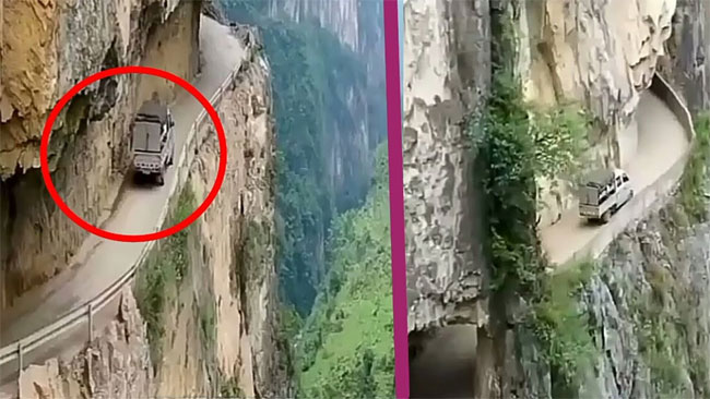 The road built along the high and treacherous cliff.